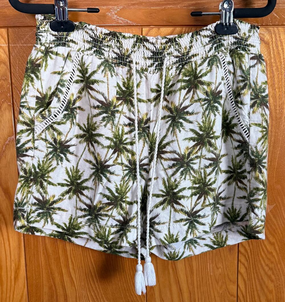 BRIGGS Linen-Blend Tropical Palm Tree Shorts, Size Small